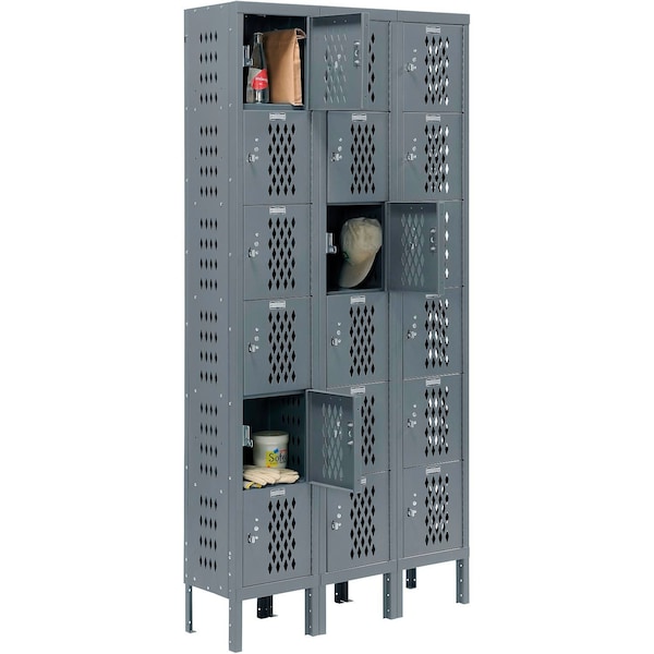 Global Industrial 6-Tier 18 Door Ventilated Locker, 12Wx18Dx12H, Assembled 493257GY - main